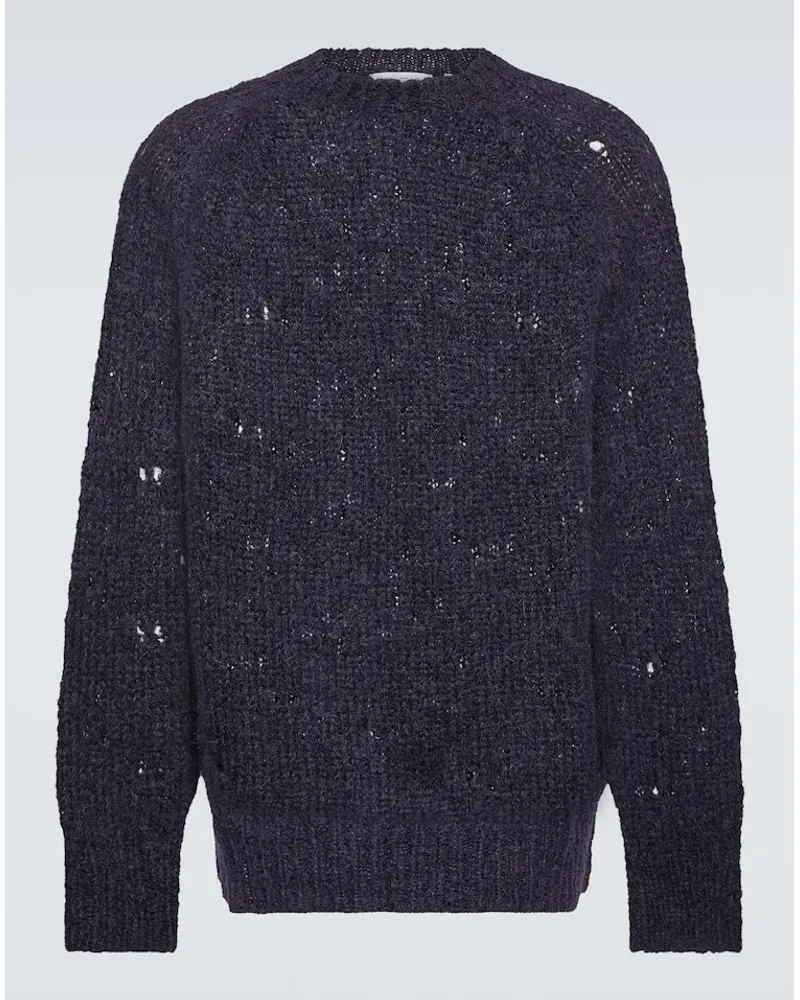 Our Legacy Pullover Needle Drop Raglan in misto alpaca e mohair Blu