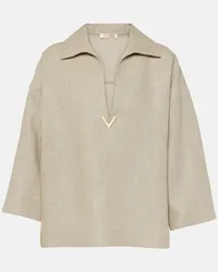 Valentino Garavani Top VGold in canvas di lino Beige