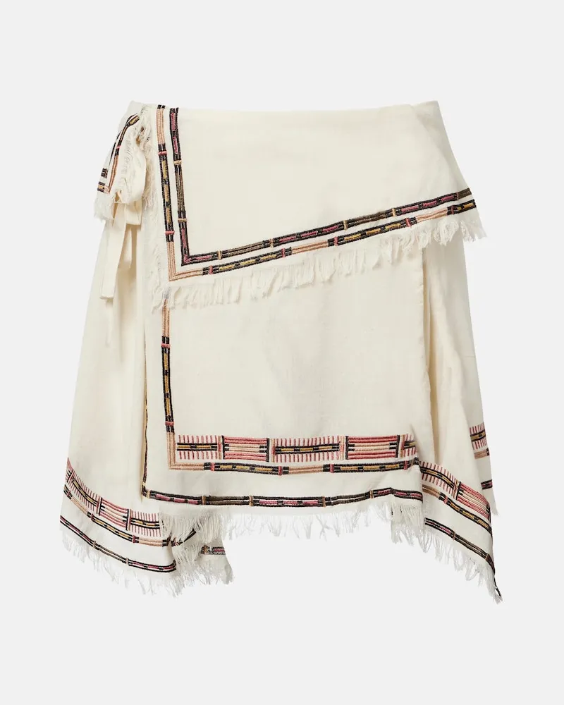 Isabel Marant Gonna Feriel in seta con ricamo e frange Bianco