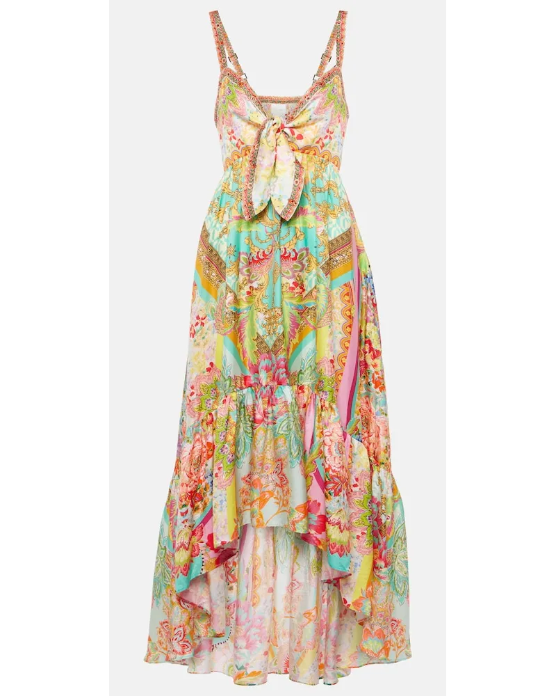 Camilla Abito midi in seta con volant Multicolore