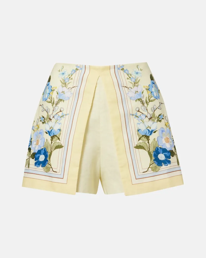 Self-Portrait Shorts in lino e cotone con stampa floreale Giallo
