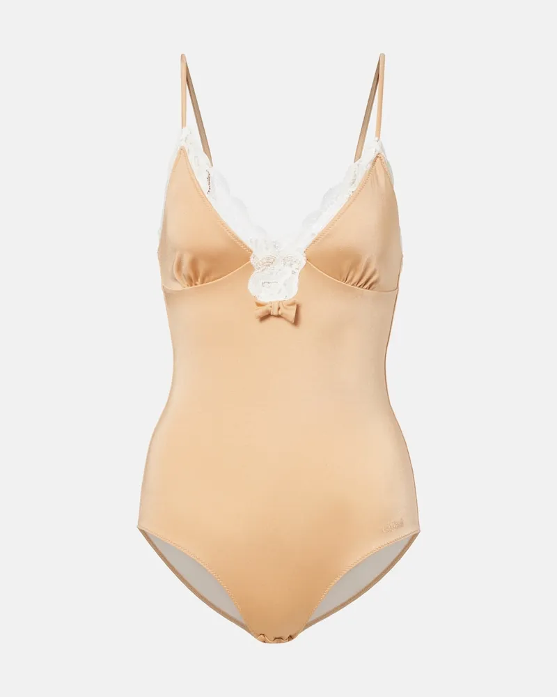 Chloé ChloÃ© Body con fiocco e pizzo Beige