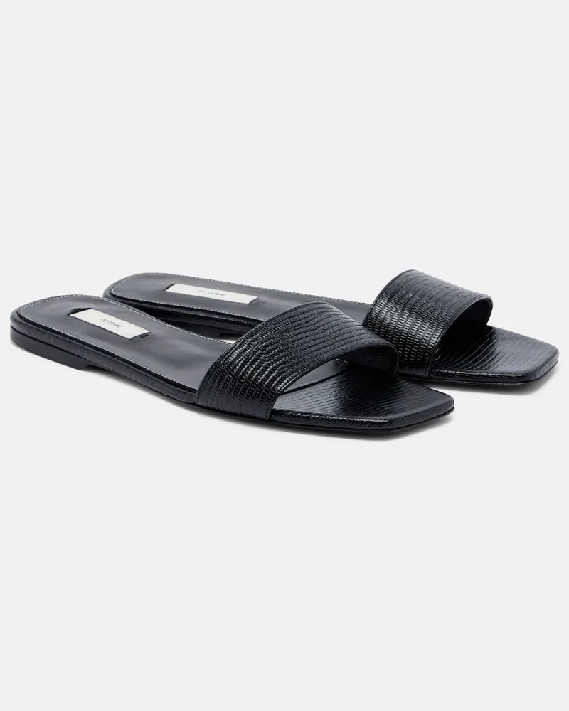 Totême Slides in pelle effetto lucertola Nero
