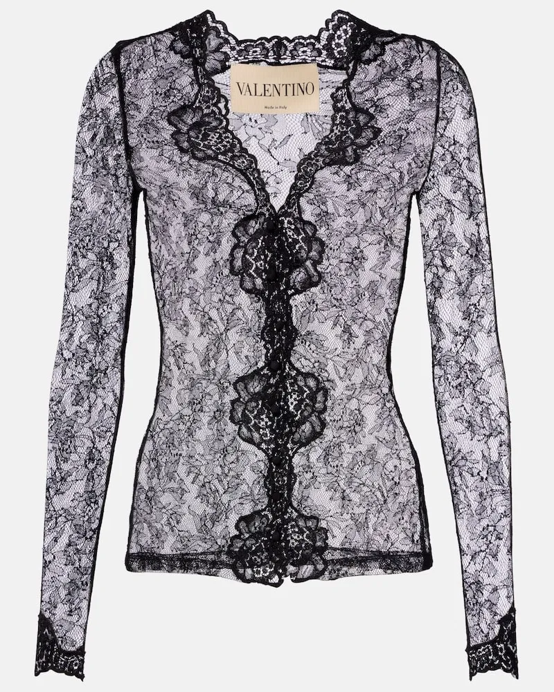 Valentino Garavani Cardigan in pizzo floreale Nero