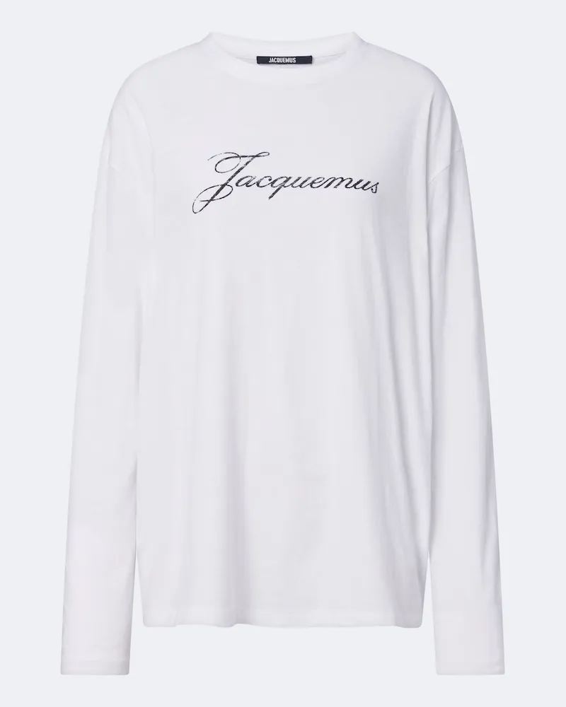 Jacquemus T-shirt in jersey di cotone e canapa con logo Bianco
