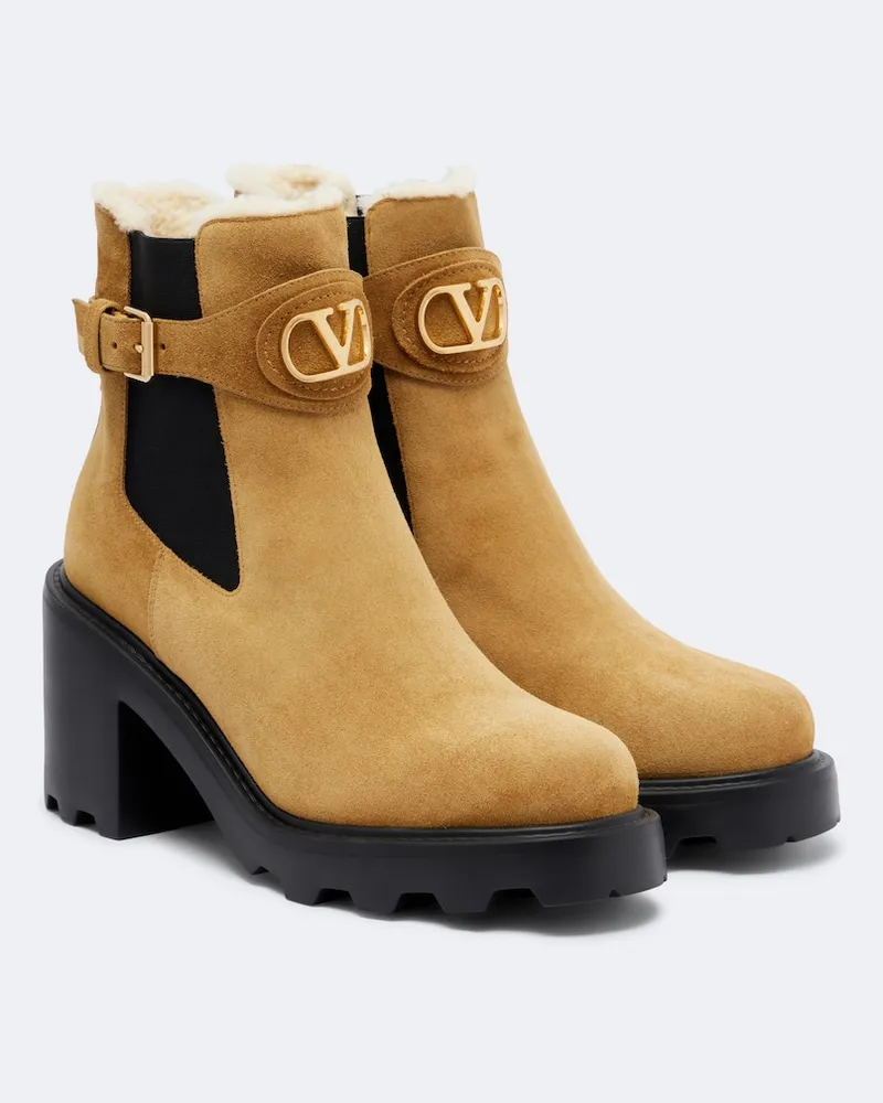 Valentino Garavani Stivaletti Beatle VLogo in suede Beige