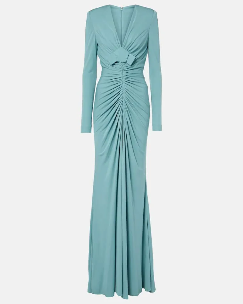 Elie Saab Abito lungo in jersey con ruches Blu