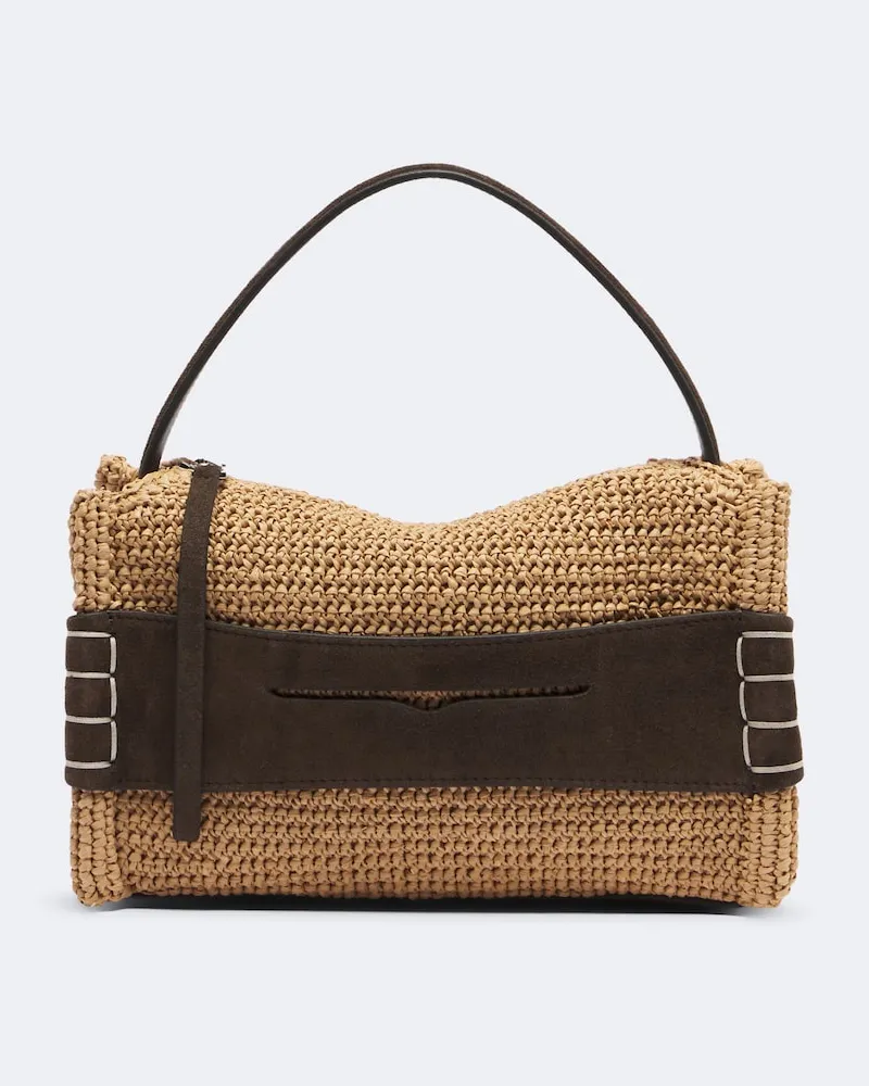 J.W.Anderson Borsa Loafer Small in rafia con suede Beige