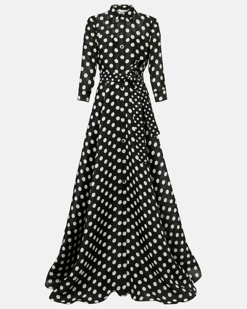 Carolina Herrera New York Abito lungo in seta a pois Nero