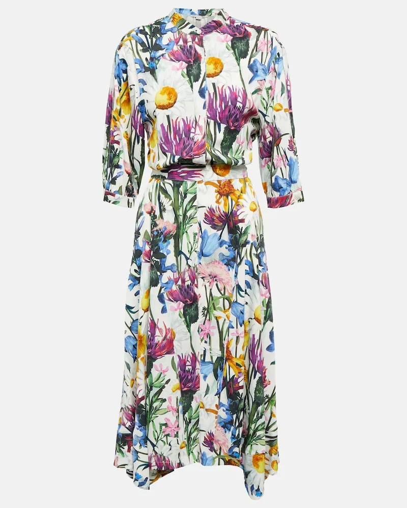 Stella McCartney Abito midi in raso con stampa Multicolore