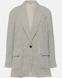 Brunello Cucinelli Blazer monopetto in misto lino Grigio