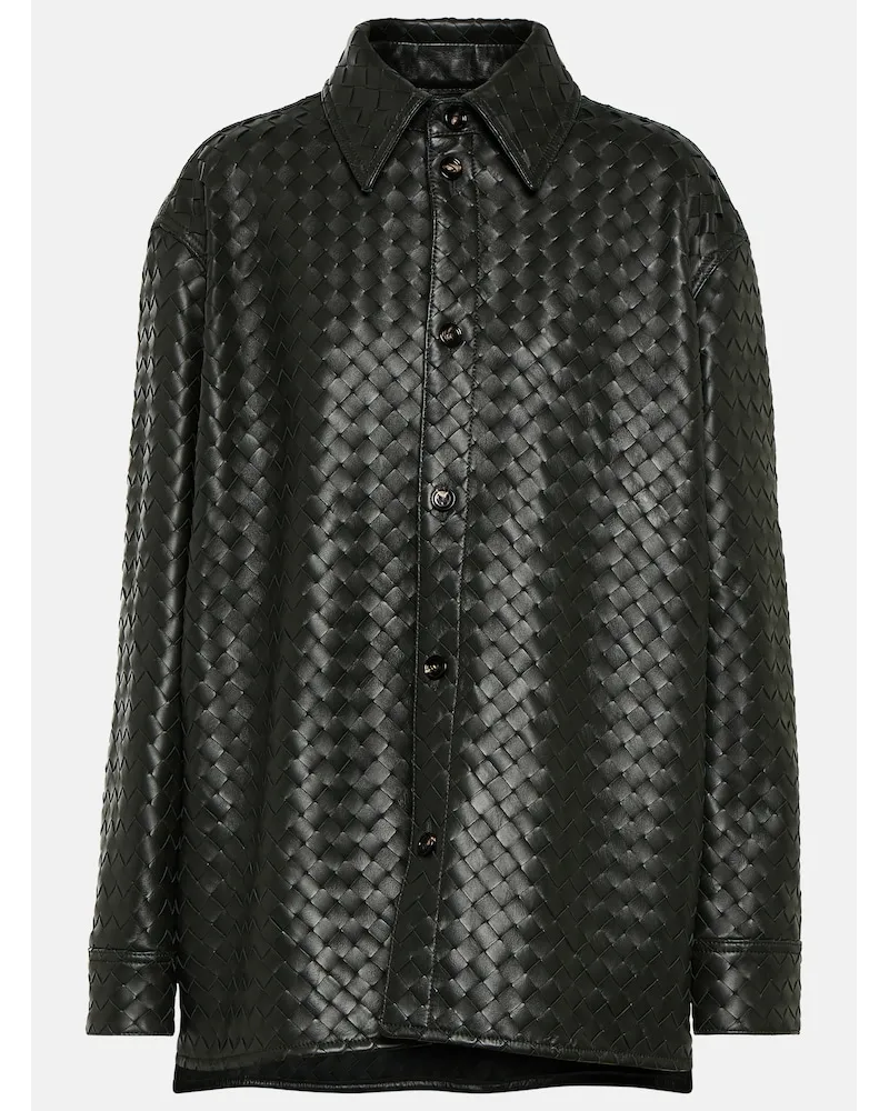 Bottega Veneta Camicia oversize in pelle Intrecciato Verde