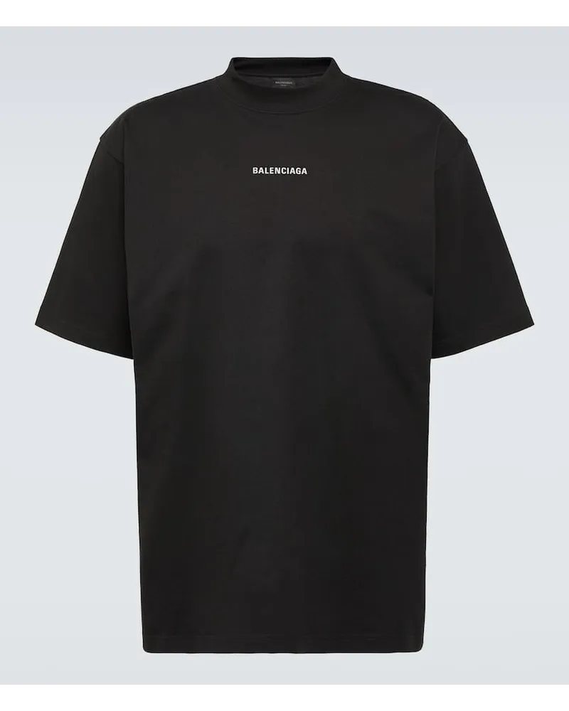 Balenciaga T-shirt in jersey di cotone con logo Nero