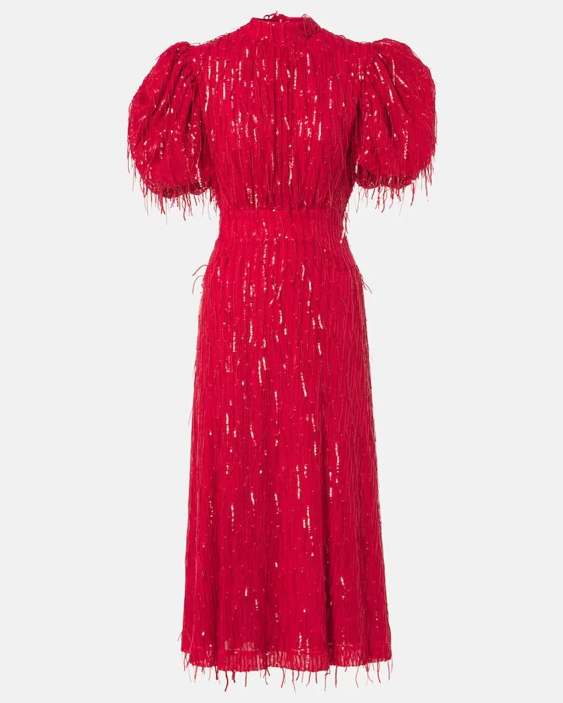 ROTATE Birger Christensen Abito midi con maniche a sbuffo Rosso
