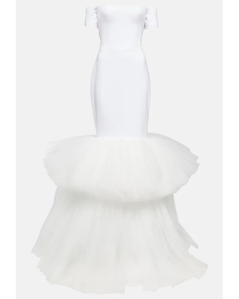RASARIO Bridal - Abito lungo Olivia con scollo bardot Bianco