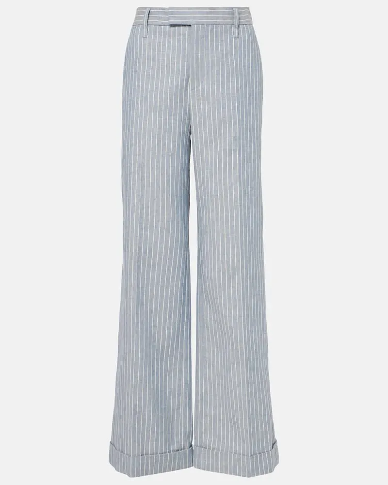 Brunello Cucinelli Pantaloni a gamba larga in misto cotone Blu
