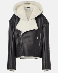 J.W.Anderson Giacca biker in pelle e shearling con cappuccio Nero