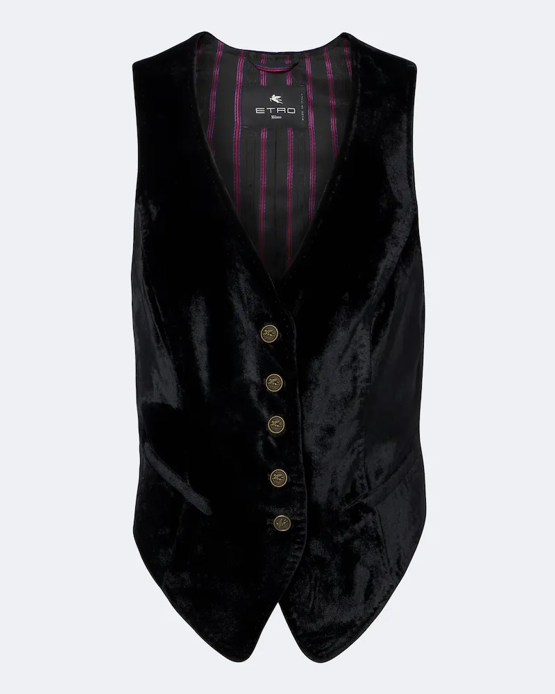 Etro Gilet Pegaso in velluto Nero