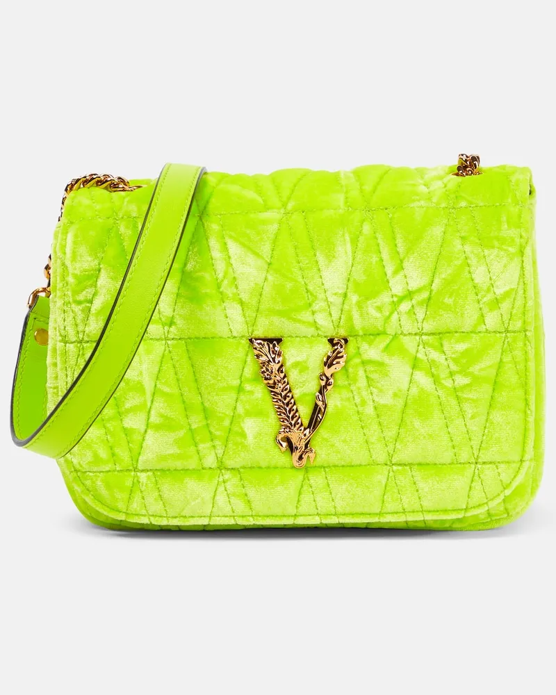 Versace Borsa a spalla Virtus Small in velluto Arancione