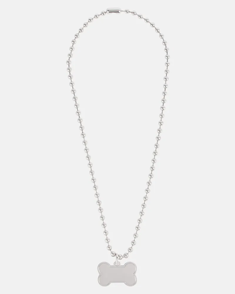 Balenciaga Collana per cani in acciaio inox con logo Argento