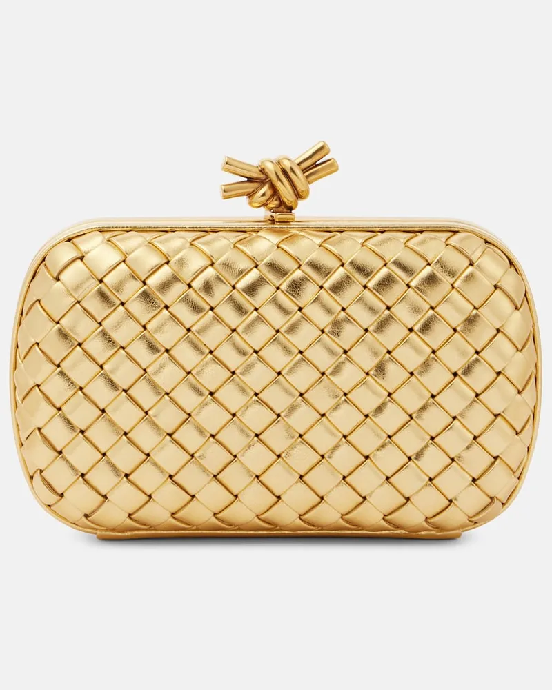 Bottega Veneta Clutch Knot Small in pelle metallizzata Intreccio Oro
