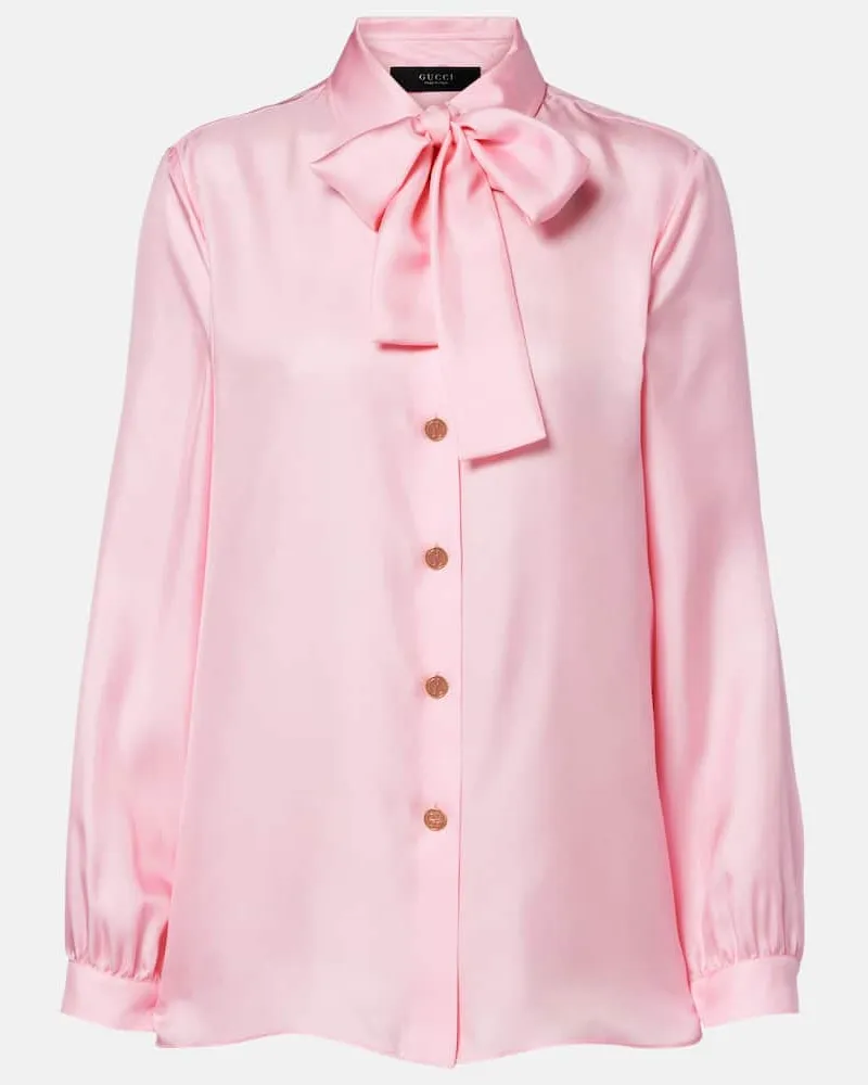 Gucci Blusa in twill di seta con fiocco Rosa