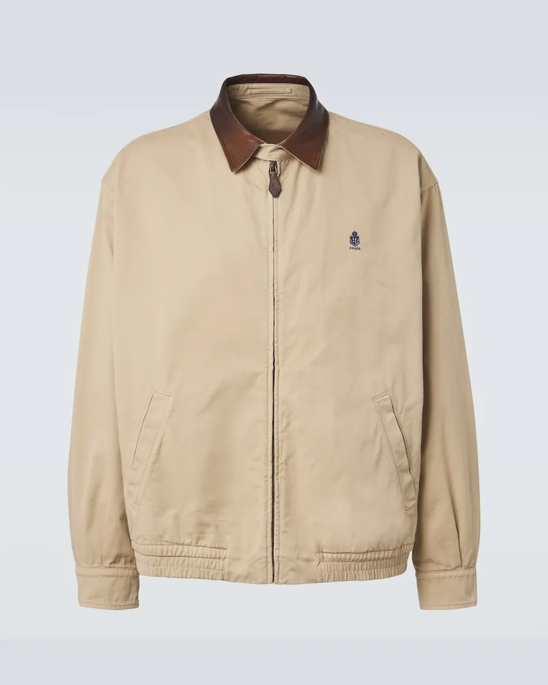Prada Giacca blouson in cotone con pelle Beige