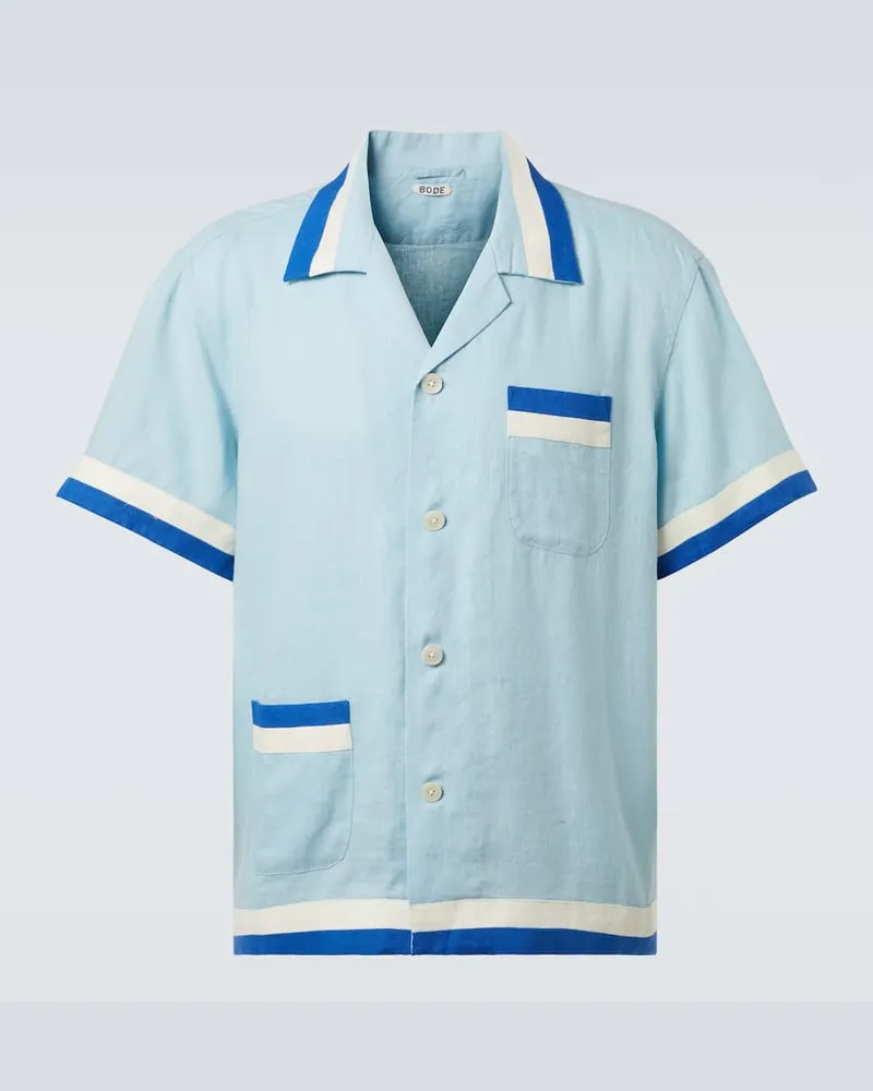 BODE Camicia Seedling Stripe in lino Blu