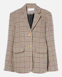 Ganni Blazer in misto lana a quadri Beige