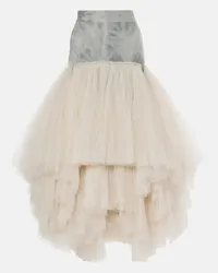 Maticevski Gonna lunga Graceful in denim e tulle Bianco