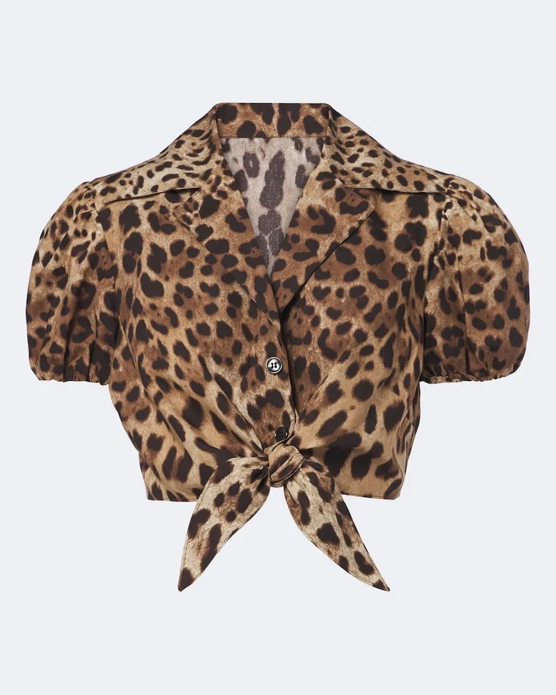 Dolce & Gabbana Top cropped in cotone con stampa leopardata Marrone
