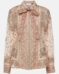 Zimmermann Blusa Matchmaker in lino e seta Beige