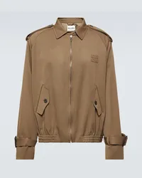 Miu Miu Giacca blouson in gabardine di lana con logo Marrone