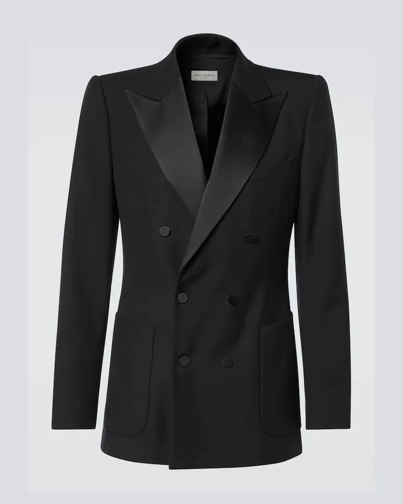 Dries van Noten Blazer da smoking doppiopetto in misto lana Nero