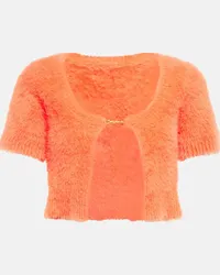 Jacquemus Cardigan cropped La Maille Neve con logo Arancione