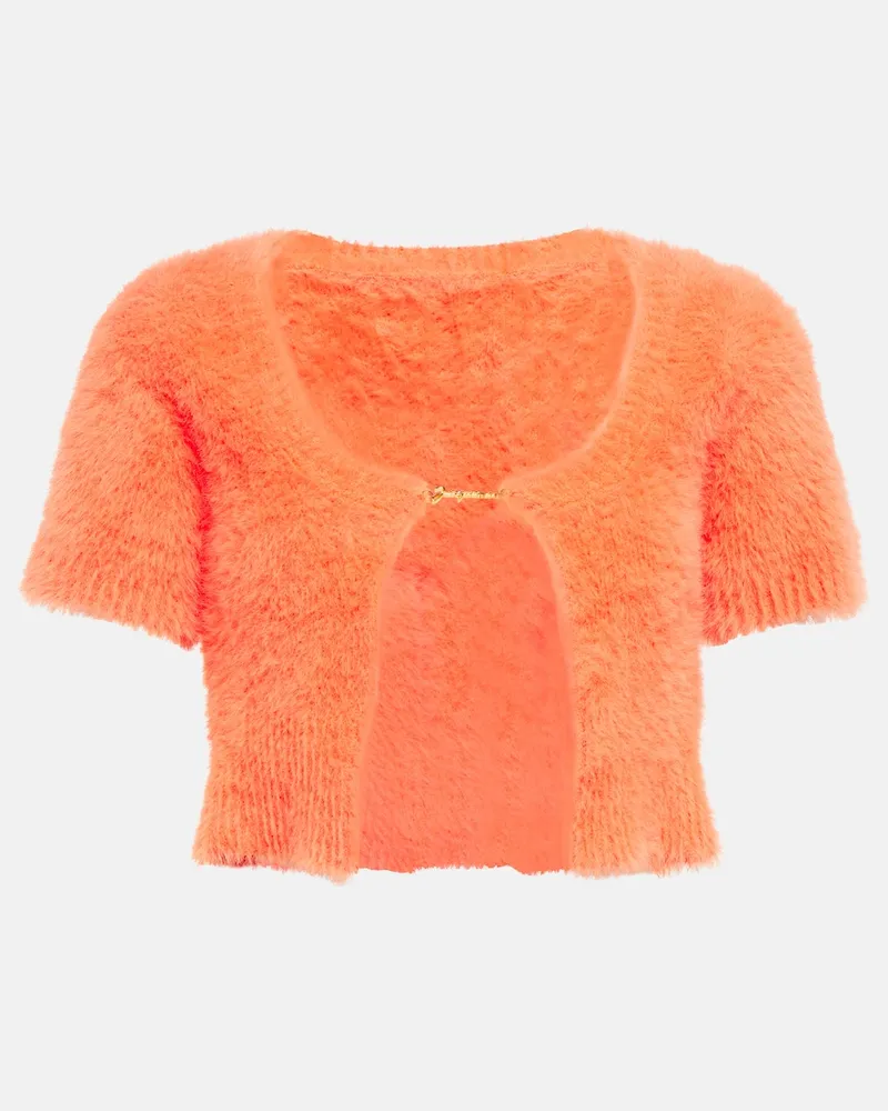 Jacquemus Cardigan cropped La Maille Neve con logo Arancione