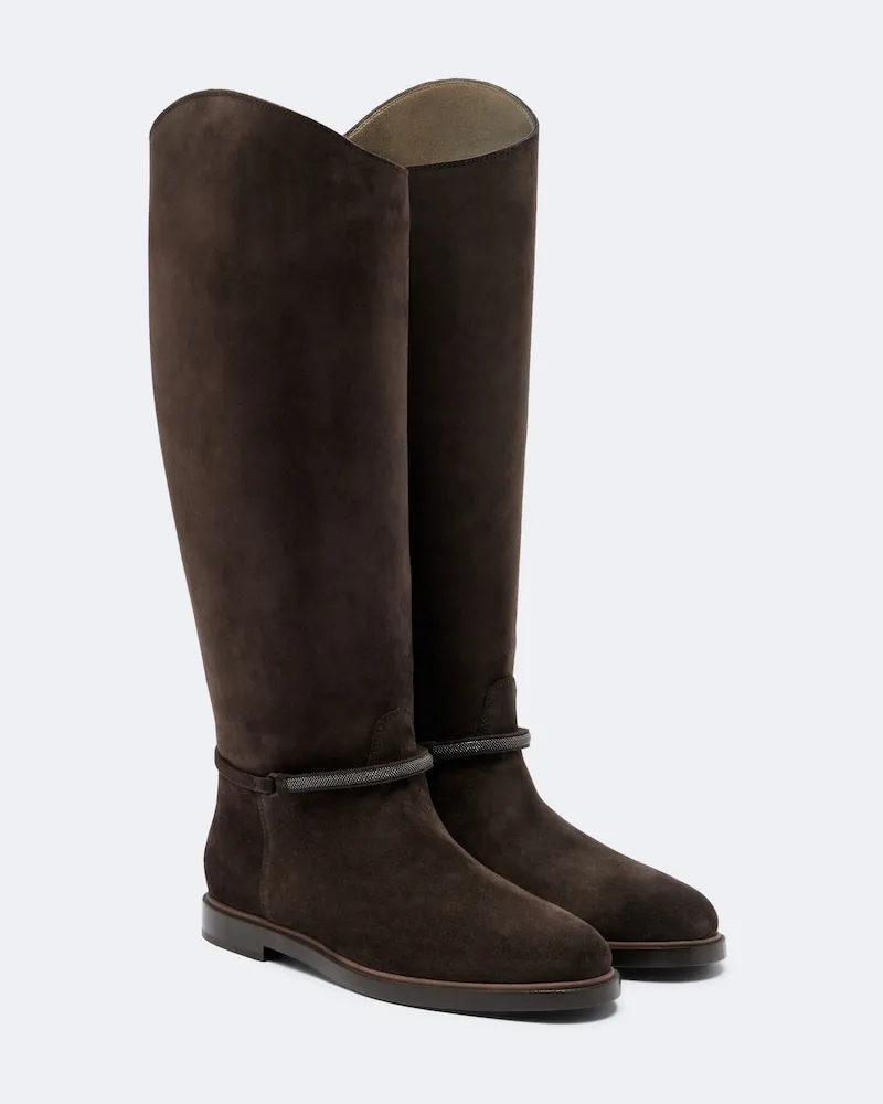 Brunello Cucinelli Stivali Monili in suede Marrone