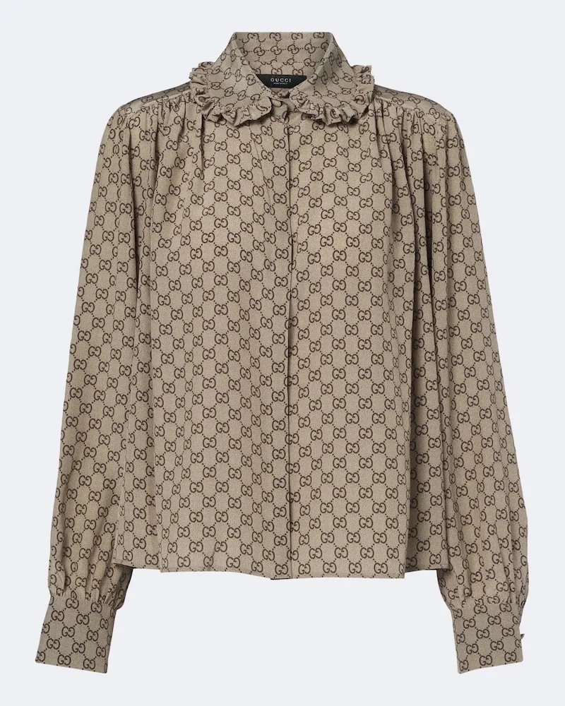 Gucci Blusa GG in crêpe de chine di seta Beige