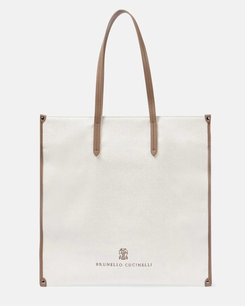 Brunello Cucinelli Borsa Leisure Large in canvas Bianco