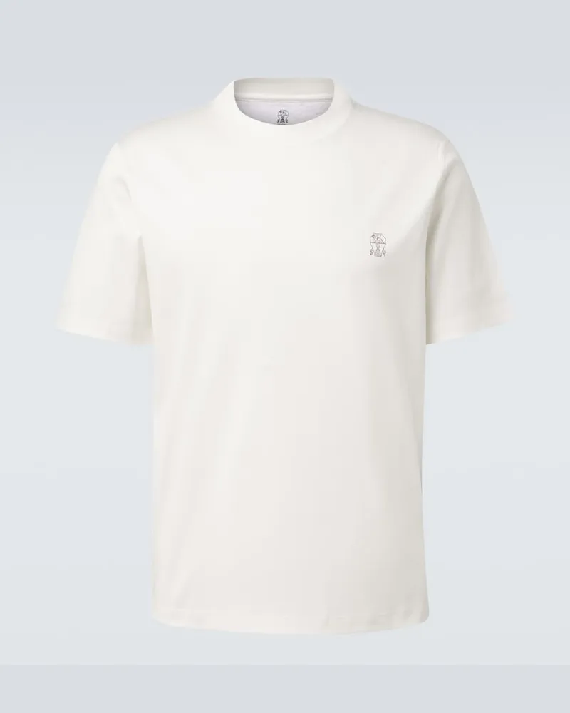 Brunello Cucinelli T-shirt in jersey di cotone con logo Bianco