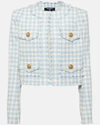 Balmain Giacca in tweed di misto cotone a quadri Blu