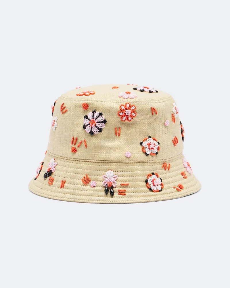 Prada Cappello da pescatore in canvas con ricamo Beige