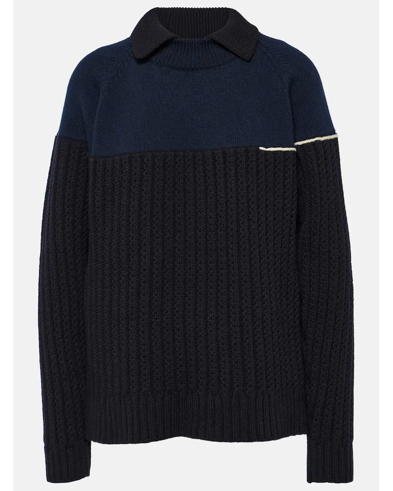 Victoria Beckham Pullover in lana con doppio colletto Blu