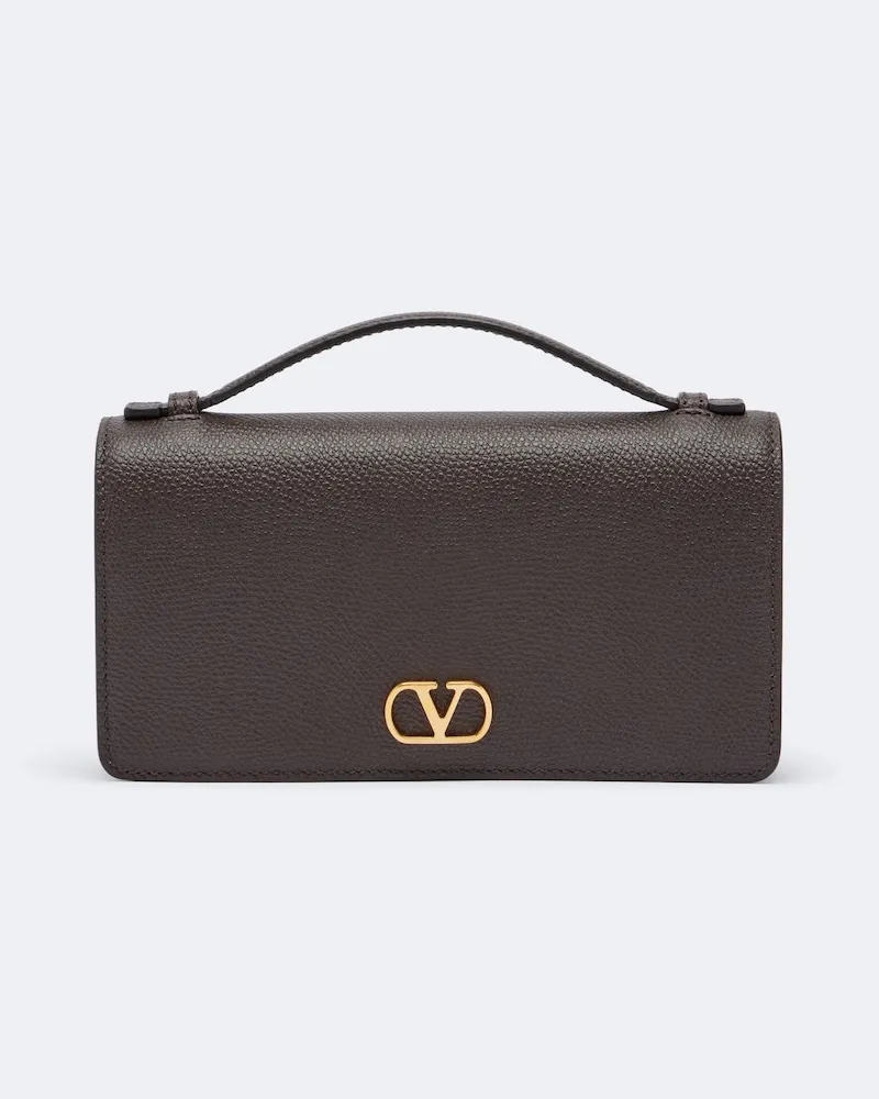 Valentino Garavani Portafoglio con catena VLogo Signature Mini in pelle Marrone