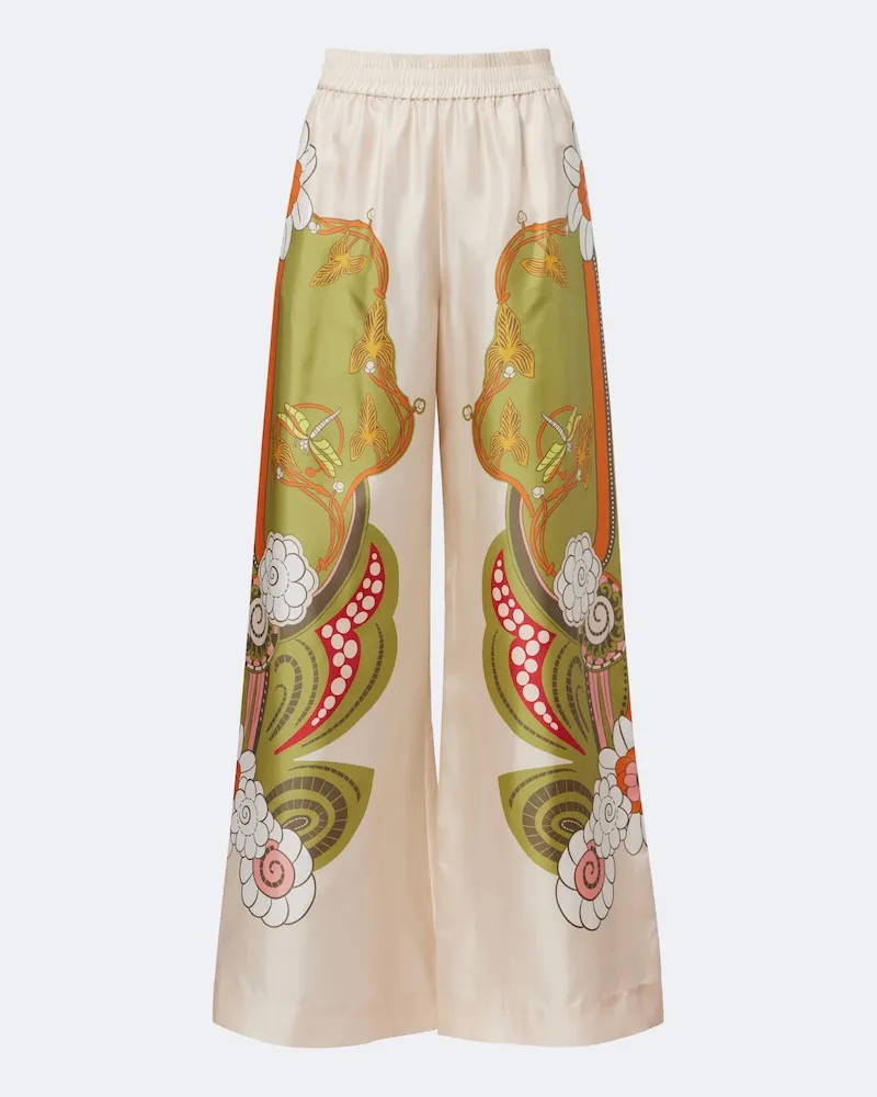 La DoubleJ Pantaloni palazzo in seta con stampa floreale Multicolore
