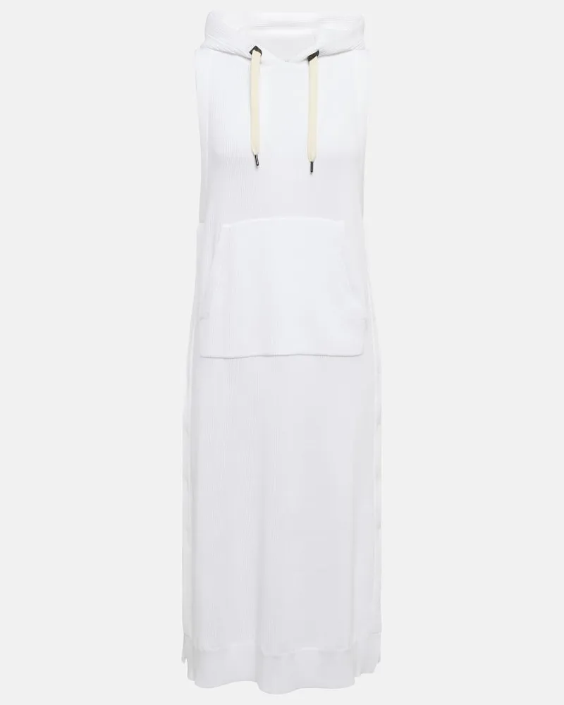 Brunello Cucinelli Abito midi in cotone con cappuccio Bianco