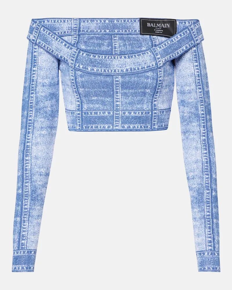 Balmain Top cropped Trompe lâoeil Blu
