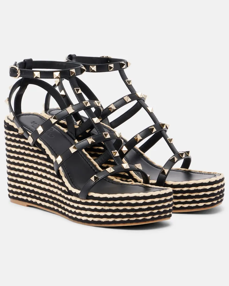 Valentino Garavani Sandali Rockstud in pelle con zeppa Nero