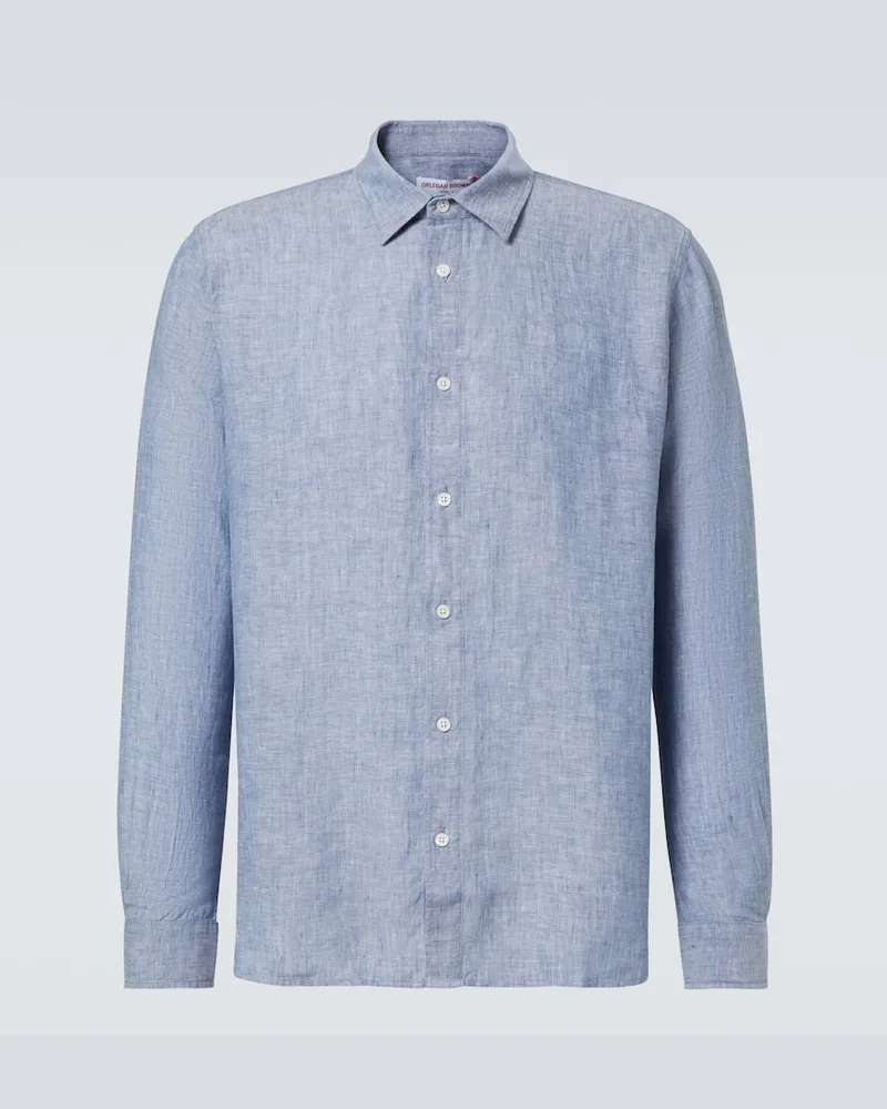 Orlebar Brown Camicia Justin in chambray di lino Blu