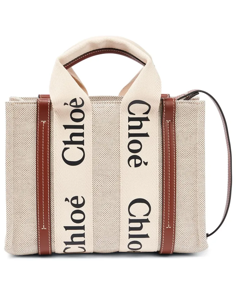 Chloé Chloé Borsa Woody Small in canvas e pelle Beige